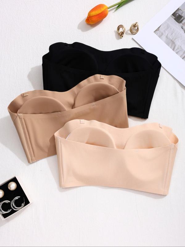 Women's Solid Color Push Up Bra with Transparent Shoulder Strap, Soft Comfortable Breathable Seamless Strapless Wireless Bra, Women's Lingerie for All Seasons